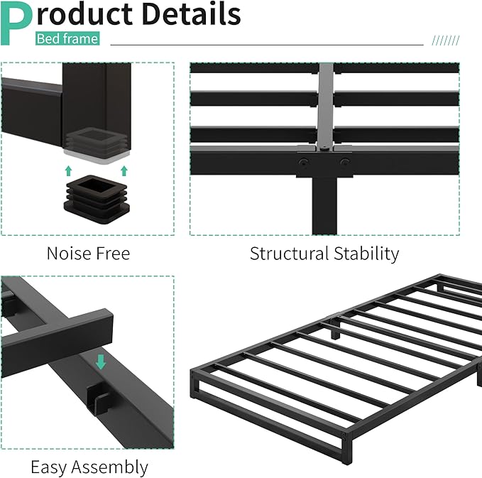 4 Inch Twin XL Bed Frames Heavy Duty Sturdy Metal Platform Bed Frame No Box - Image 3