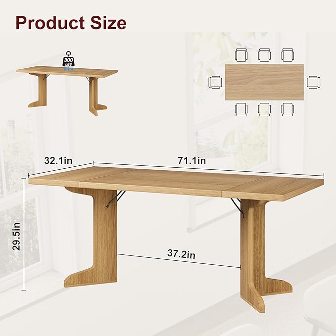 71" Large Dining Table for 6, Farmhouse Kitchen Table - Image 2