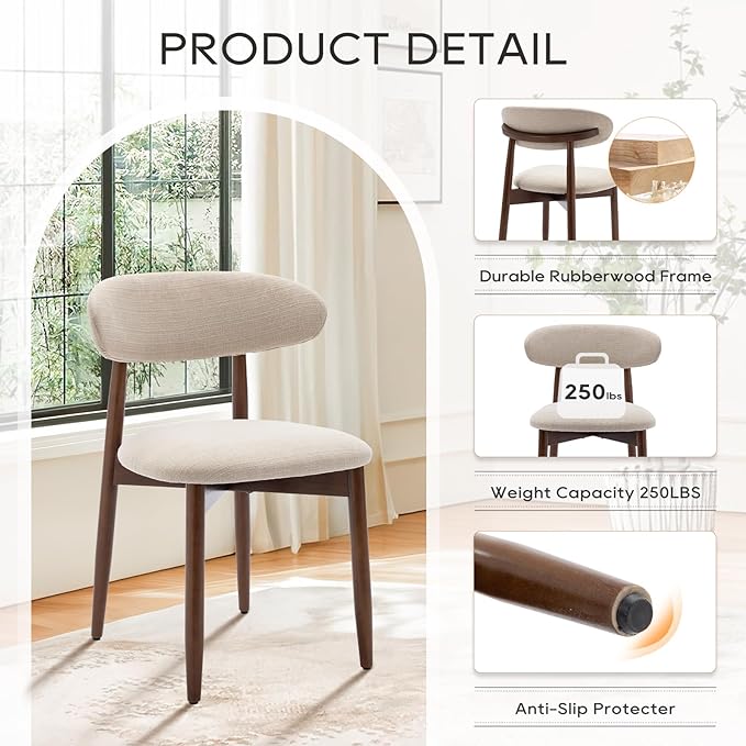 COLAMY Wooden Dining Chairs Set of 6, Modern Upholstered Fabric Dining Room - Image 5