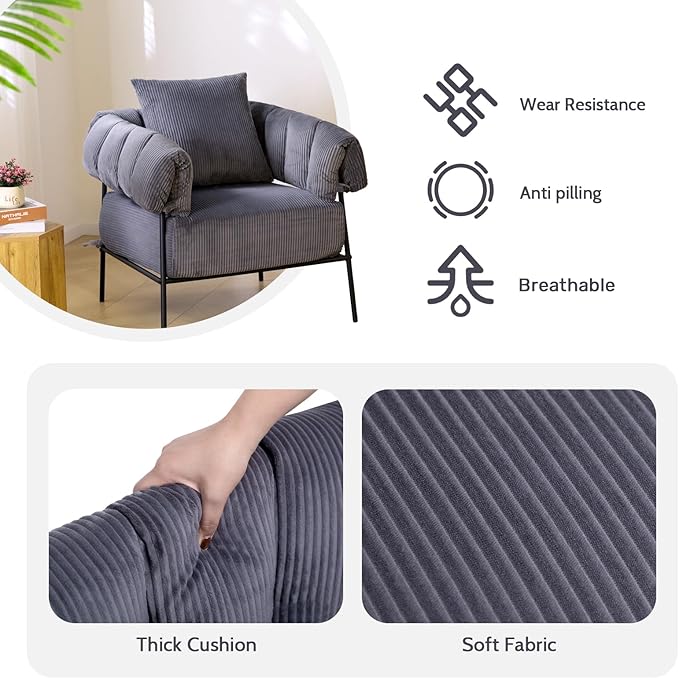 HollyHOME Modern Velvet Accent Chair, Upholstered Comfy Reading Chair, Fabric - Image 4