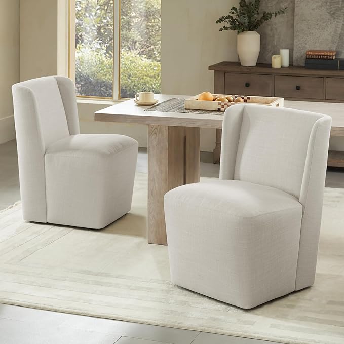 Dining Chairs with Casters No Assembly Upholstered Wingback Single Sofa Armless - Image 2
