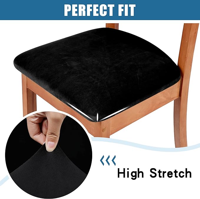 Smiry Velvet Seat Covers for Dining Room Chair Set of 4, Stretch Fit Removable - Image 4