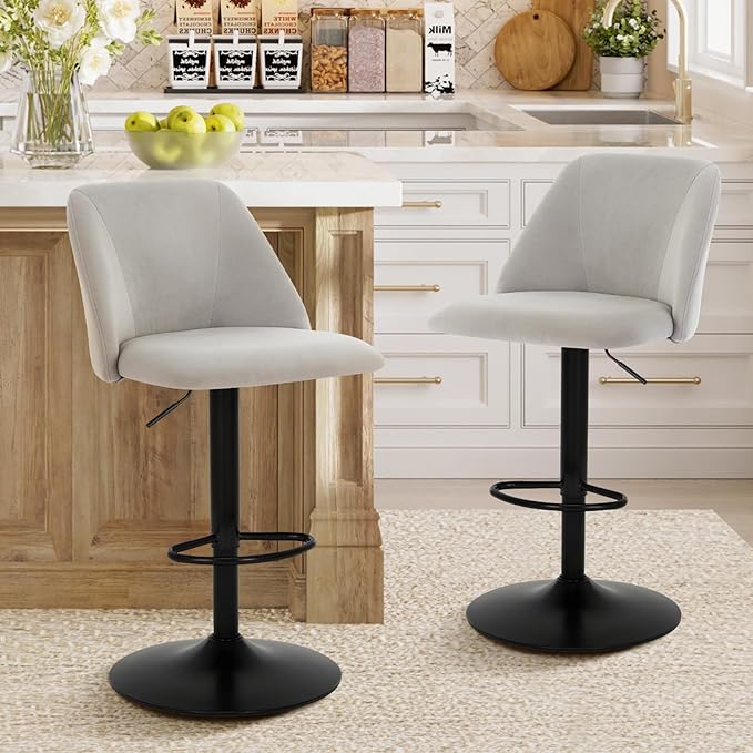 COLAMY Bar Stools Set of 6, Modern Swivel Bar Chairs, Adjustable Upholstered - Image 10