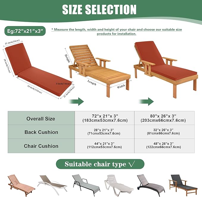 Chaise Lounge Cushions Outdoor Set of 2 - Image 8