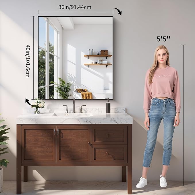 YIROMAN Bathroom Mirror 36"x40", Large Brushed Silver Bathroom Mirror - Image 5