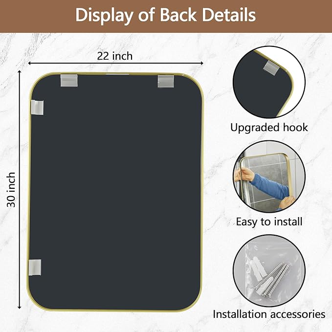 22x30 Inch Gold Mirror, Framed Rectangle Mirror - Image 5
