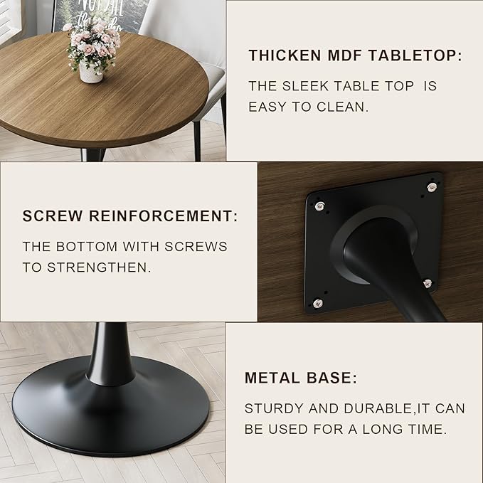 24 inch Small Tulip Table for 2 Person, Walnut Round Dining Table for Kitchen - Image 7