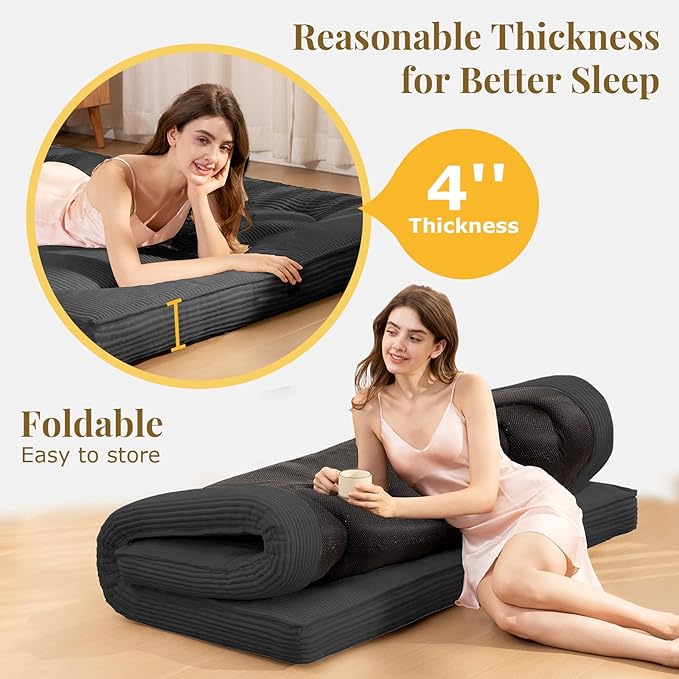 Japanese Floor Mattress, Corduroy Foldable Floor Pad, Roll Up Tatami Mat - Image 5