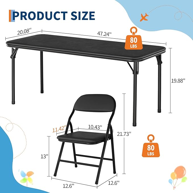 IDEALHOUSE 5 Piece Boys Girls Folding Table and Chairs Set, Activity Table and - Image 3