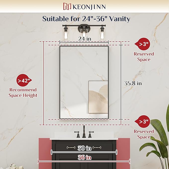 Keonjinn 24 x 36 in Brushed Bronze Bathroom Mirror, Rectangular Metal Frame - Image 5