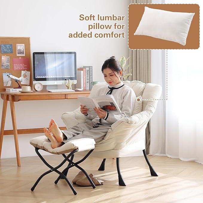 Lazy Chair with Ottoman, Modern Accent Chair with Lumbar Pillow, Comfy Chairs - Image 7