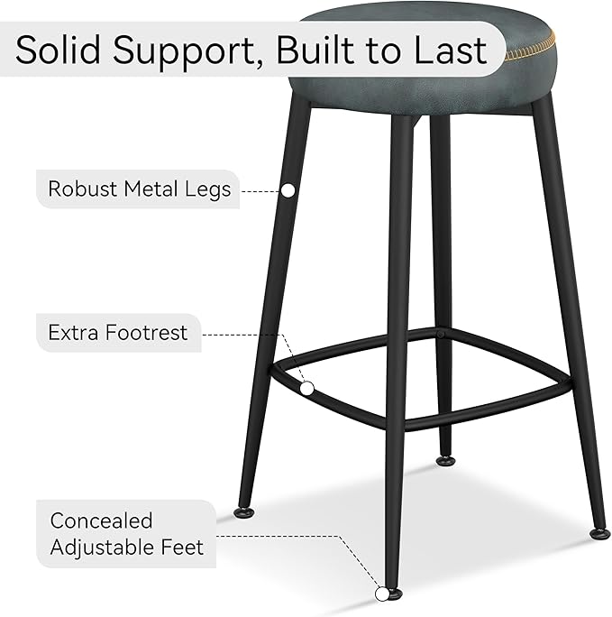 Counter Height Bar Stools, Upholstered Faux Leather Kitchen Counter Stools - Image 5
