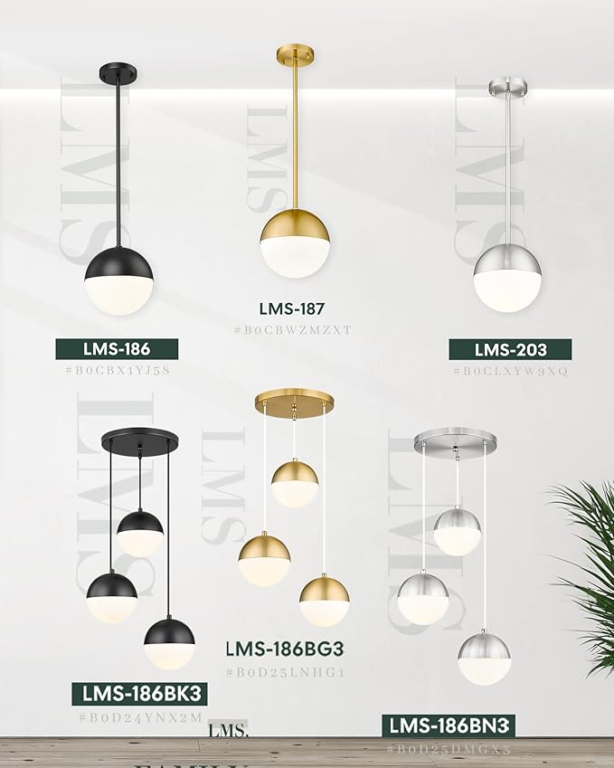 LMS Brushed Nickel Pendant Lights Kitchen Island, Adjustable Hanging Lighting - Image 7