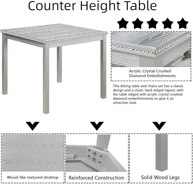 Dining Table Set for 4, 5-Piece Dining Room Table Set - Image 4