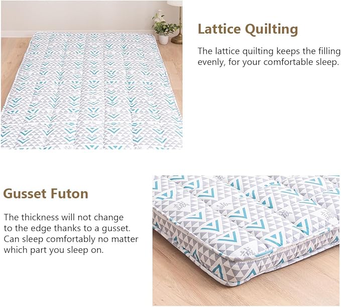 EMOOR Japanese Padded Futon Mattress Machi King Triangle-Gray, Gusset Foldable - Image 6