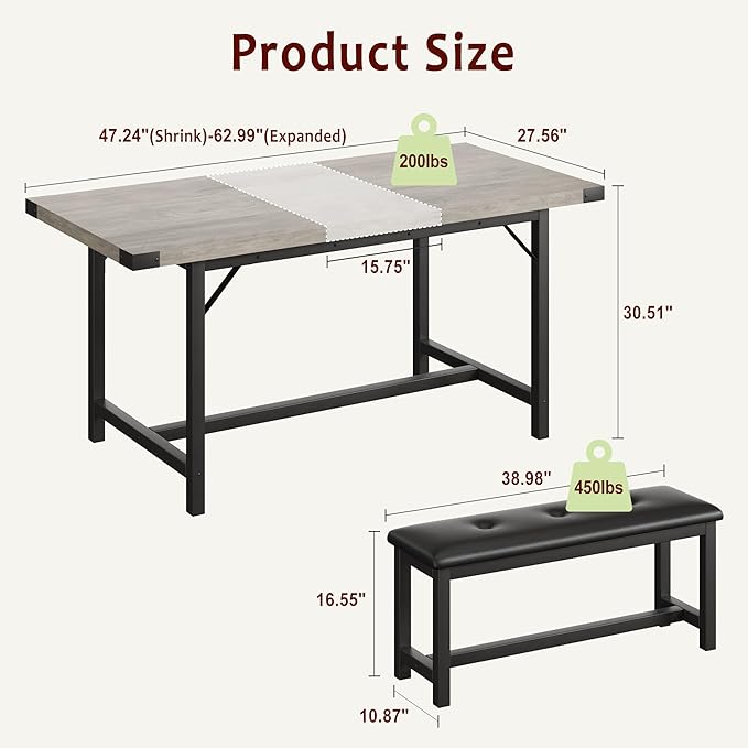 Dining Table Set for 4-6, 63“ Large Extendable Kitchen Table Set, Wood - Image 2
