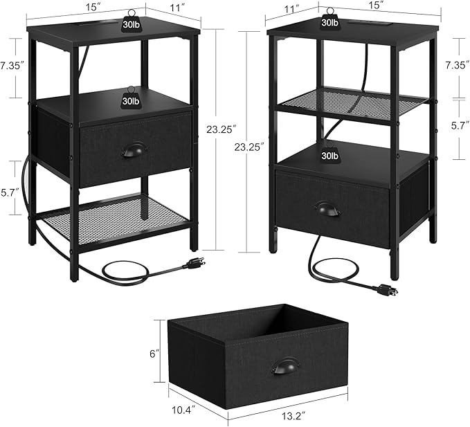 Sthmec Nightstands Set of 2, LED Bedside Tables - Image 3