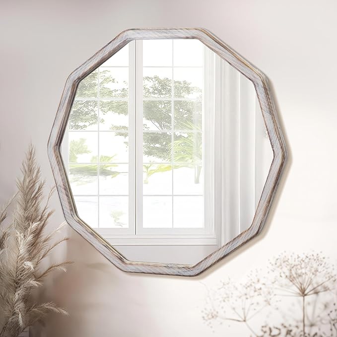 ULIKE White Wood Mirror for Wall, 30 Inch Rustic Farmhouse Mirror - Image 2