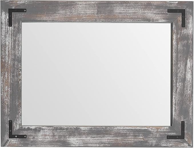 YOSHOOT Rustic Wooden Framed Wall Mirror, Natural Wood Bathroom Vanity Mirror - Image 4
