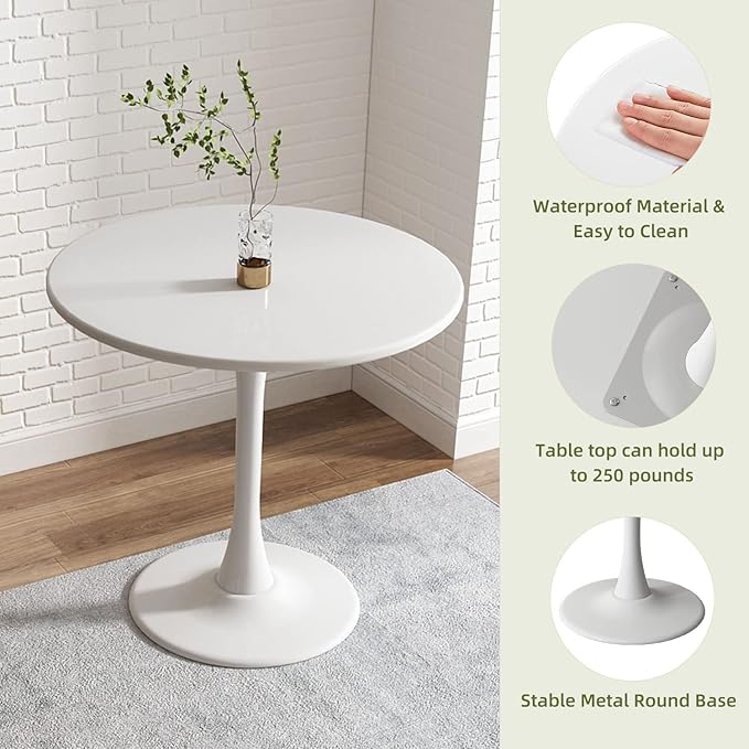 White Round Table Modern Tulip Dining Table White Round Kitchen Table Mid - Image 5