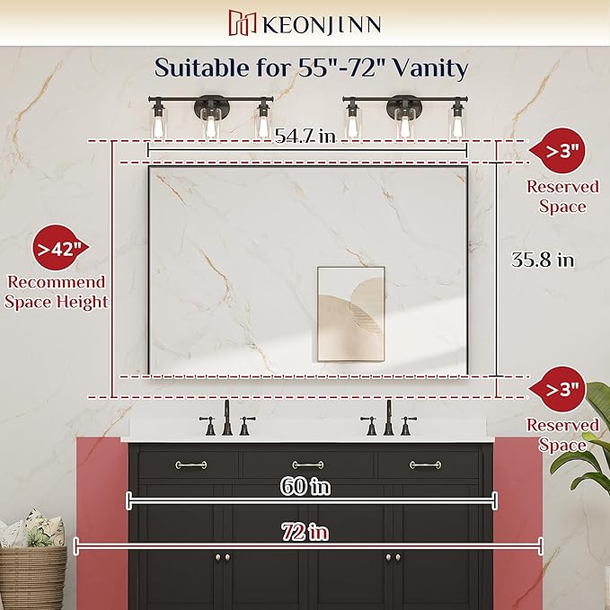 Keonjinn Silver Bathroom Mirror 55 x 36 Inch Large Rectangle Wall Mirror - Image 5