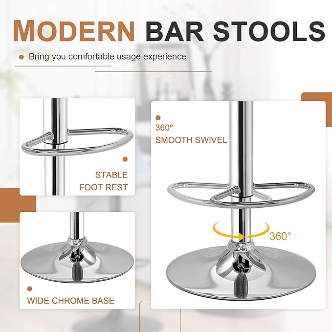 VECELO Adjustable Bar Stools Set of 2, Bar Height Stools - Image 3