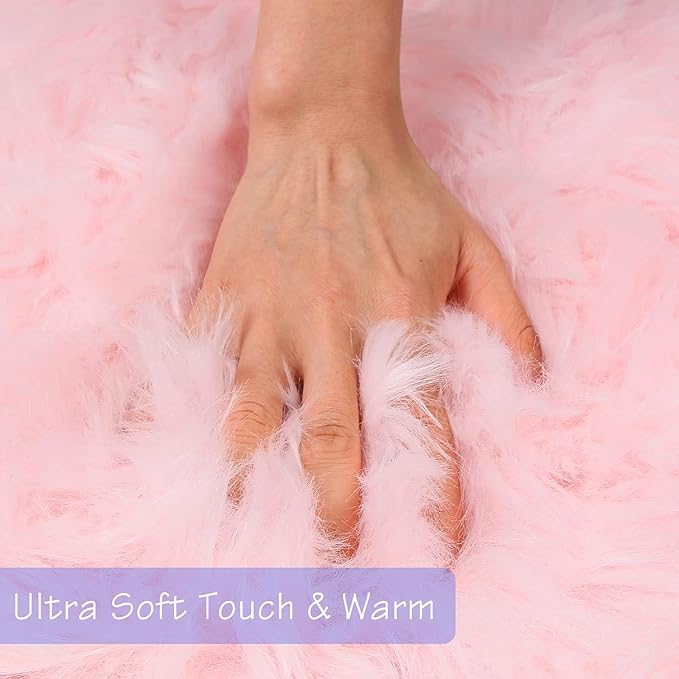 duduta Pink Faux Sheepskin Rugs 2x3 ft, Faux Fur Chair Seat Covers Fluffy Shag - Image 4