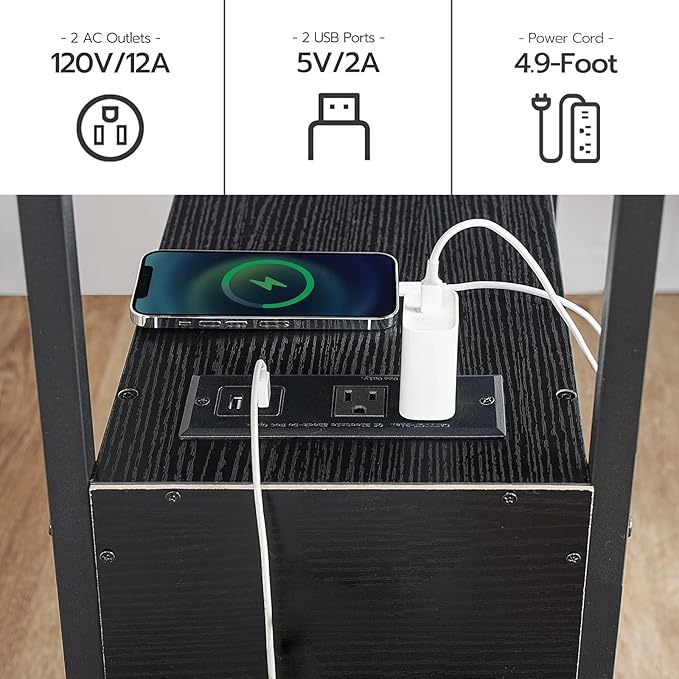 HOOBRO End Table with Charging Station, Narrow Side Table with 2 Drawer & USB - Image 4