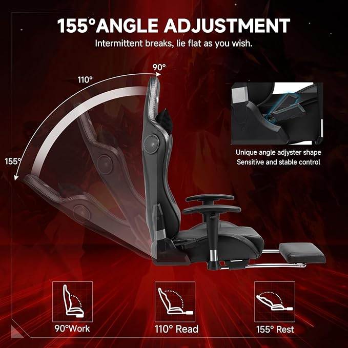 GTPLAYER Gaming Chair with Bluetooth Speakers and Footrest, Ergonomic Gamer - Image 5