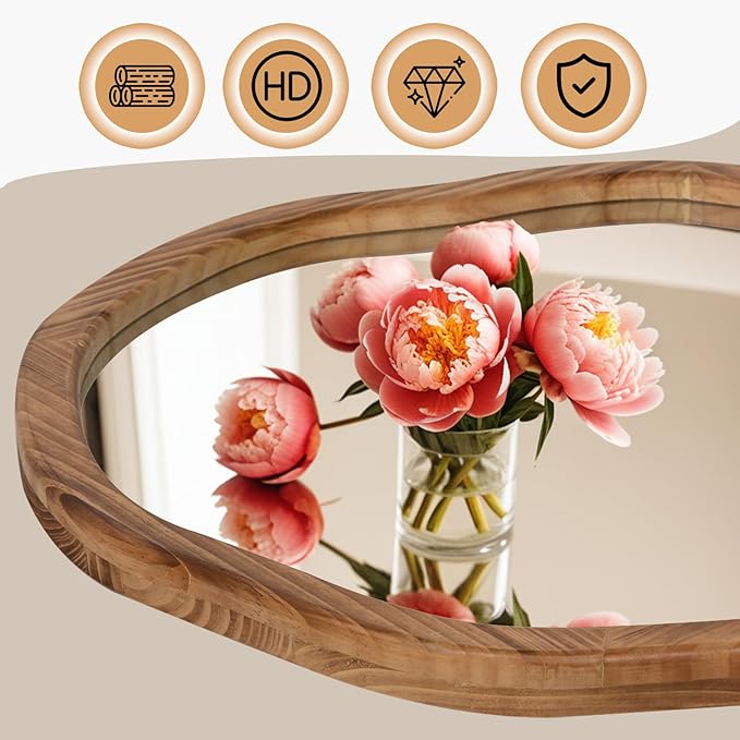 ULIKE Round Wood Mirror, 30 Inch Asymmetrical Circle Vanity Mirror - Image 7