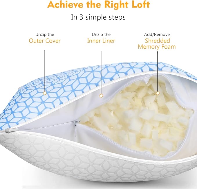 Firm Pillows Standard Size for Bed Shredded Memory Foam Pillows Adjustable - Image 4
