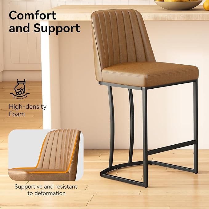 Bar Stools Set of 4, Faux Leather Counter Height Barstools, Upholstered Kitchen - Image 4