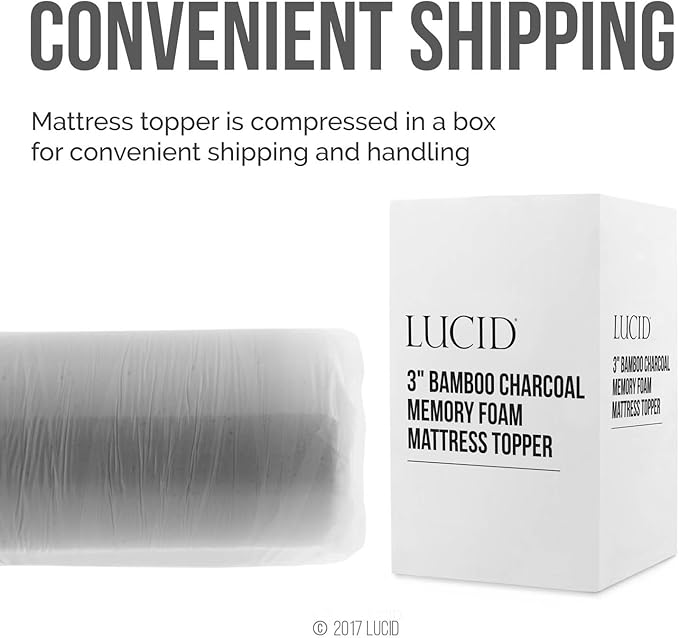 Lucid 3 Inch Ventilated Bamboo Charcoal Memory Foam Mattress Topper - Image 6
