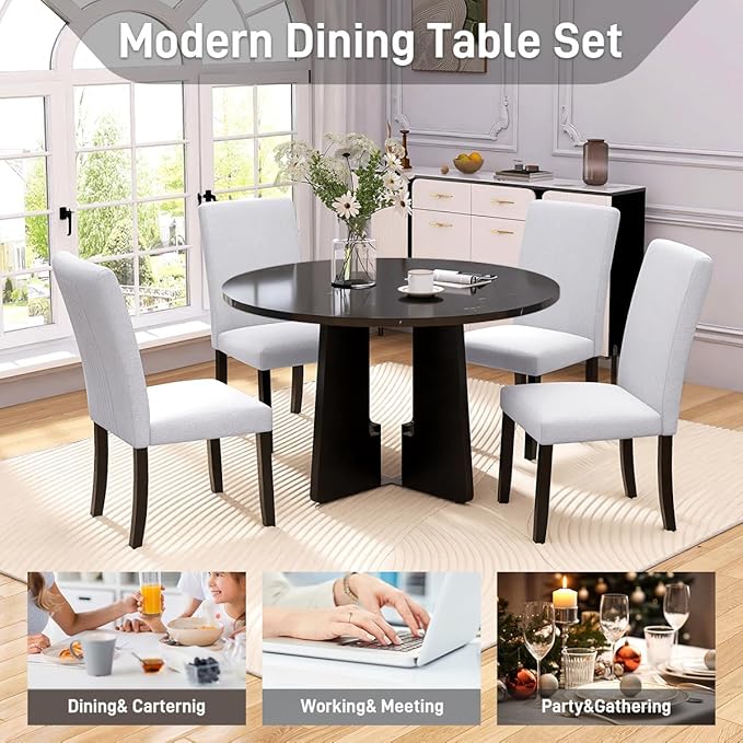 Ball & Cast Dining Table Set for 4 W/ 4 Upholstered Chairs, 5 Piece Dining - Image 7