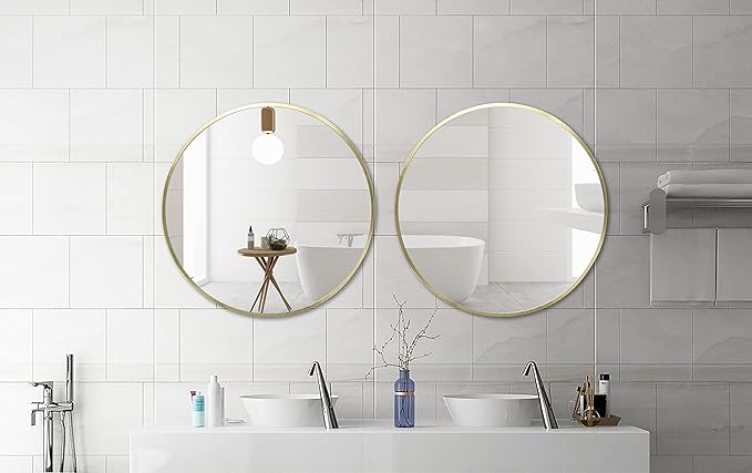 FrameWorks 28" Deluxe Contemporary Brass Gold Circular Aluminum Mirror - Image 5