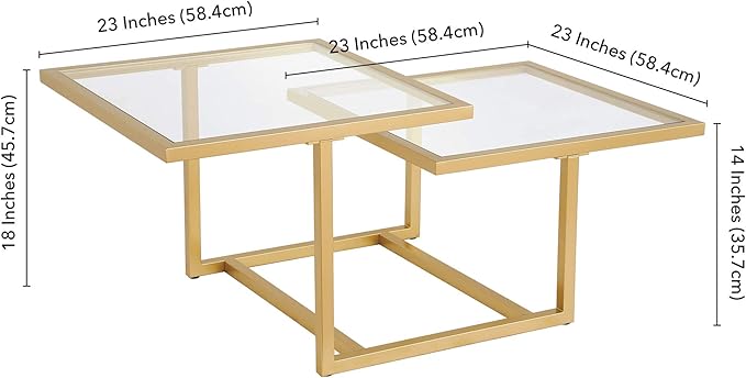 Henn&Hart 43" Wide Square Coffee Table in Brass, Modern coffee tables - Image 12