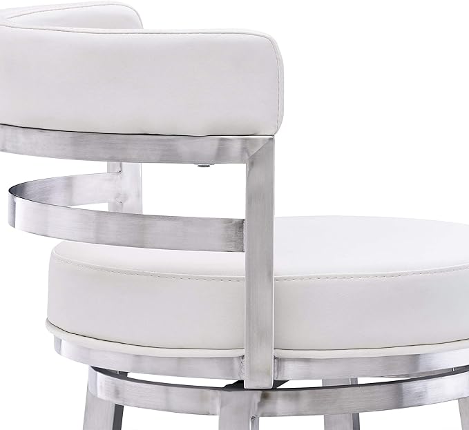 Armen Living Madrid 30" Seat Height Swivel White Faux Leather and Brushed - Image 8