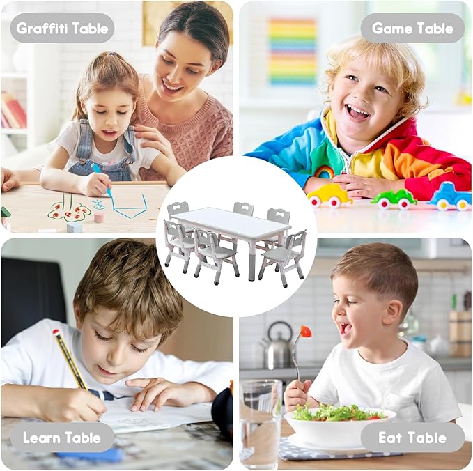 Kids Table and Chair Set, Snow Grey, Upgraded Plastic, 47.2x28.0 inches - Image 3