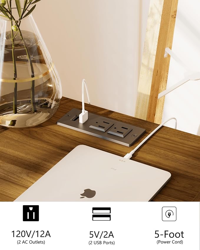 Nightstand with Outlet, Modern Bedside Table with Storage Drawer and Open Wood - Image 5