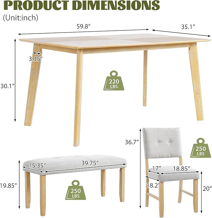 Merax 6 Piece Solid Wood Dining Table Set - Image 4