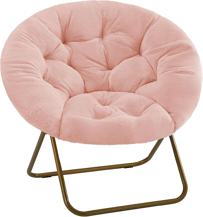 Saucer Chair Faux Fur with Soft and Thick Padded Seat Metal Frame, Modern Style by ELEVON