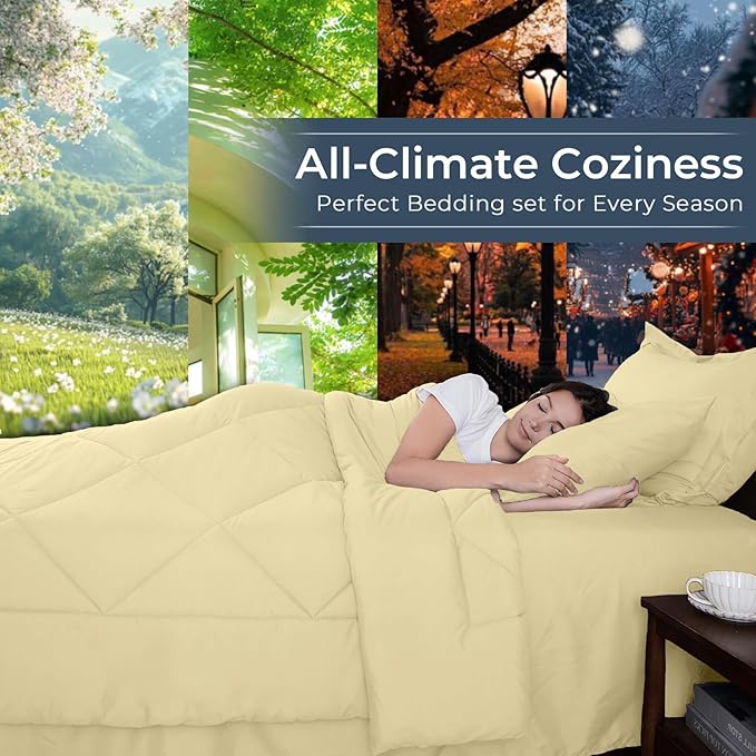 HEVUMYI Cream Yellow King Comforter Set - Image 3