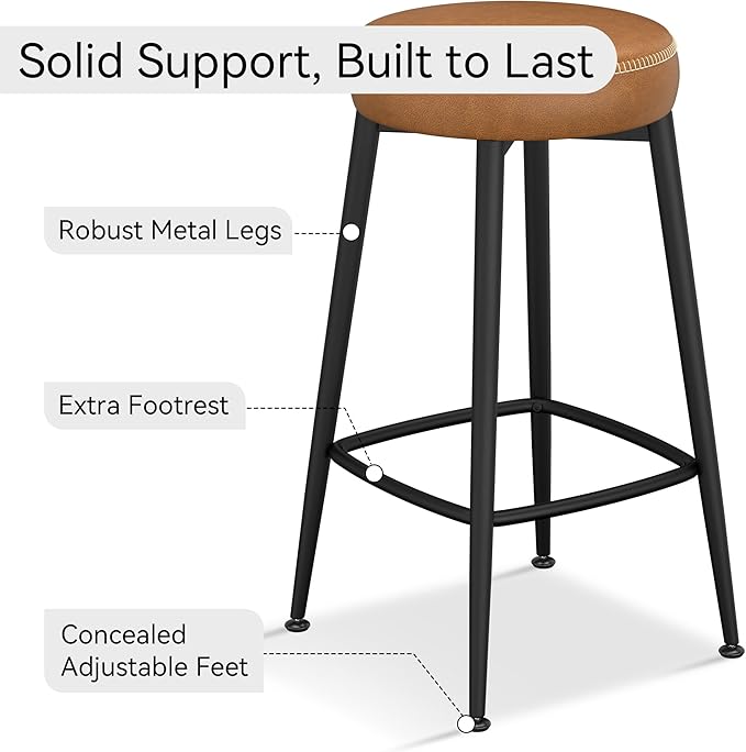 Counter Height Bar Stools, Upholstered Faux Leather Kitchen Counter Stools - Image 7