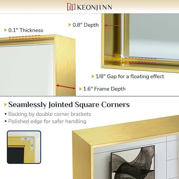 Keonjinn 24 x 32 In Brushed Gold Bathroom Mirror - Image 3