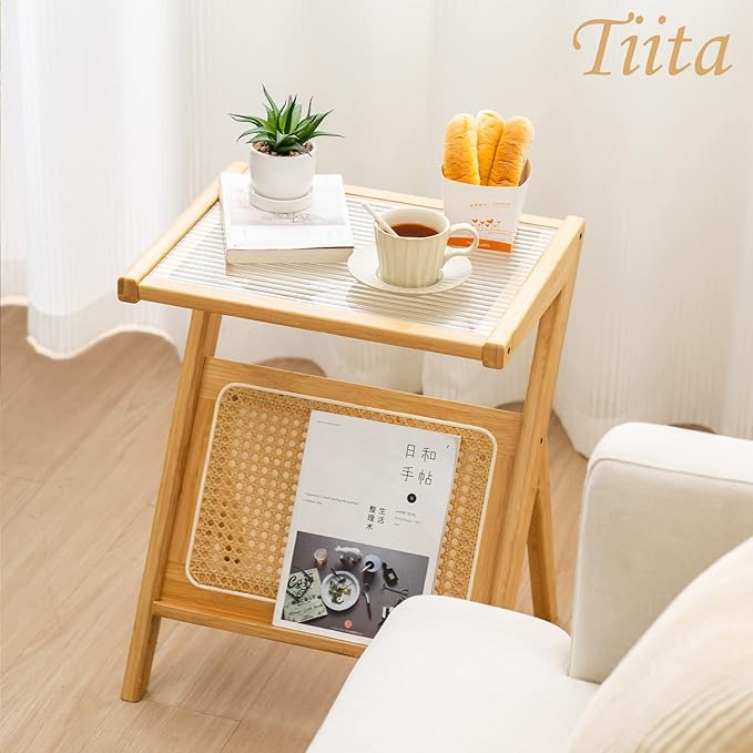 Tiita Rattan Side Table, Mid Century Nightstand, Bamboo Accent Bedside Tables - Image 9