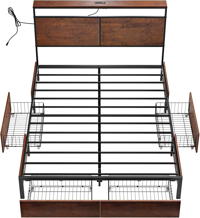 Queen Bed Frame with Storage Headboard and 4 Drawers Bed Frame Queen Size with - Image 7