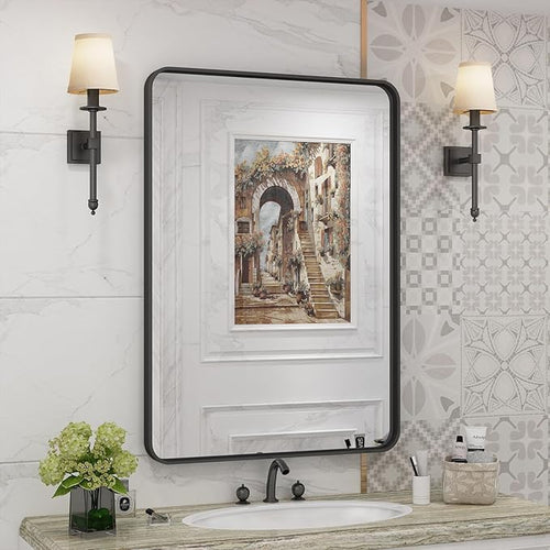 22x30 Inch Black Metal Framed Bathrrom Mirror by CHARMOR