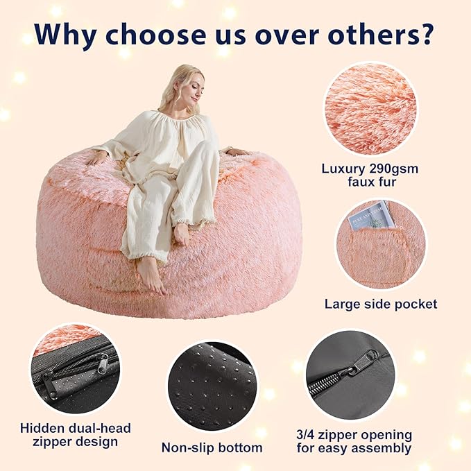 Bean Bag Cover, Faux Fur Comfy Bean Bag Chairs - Image 4