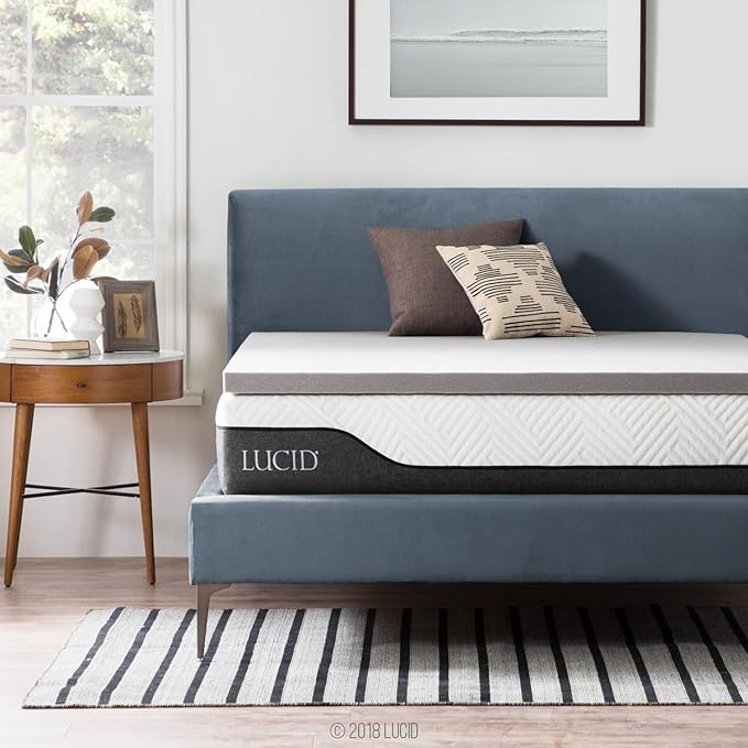 Lucid 2 Inch Ventilated Bamboo Charcoal Memory Foam Mattress Topper, by Lucid