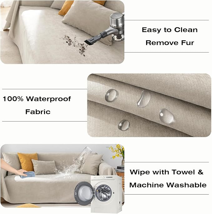 STACYPIK Waterproof Sofa Covers Durable Beige Sectional Couch Cover L Shape - Image 8